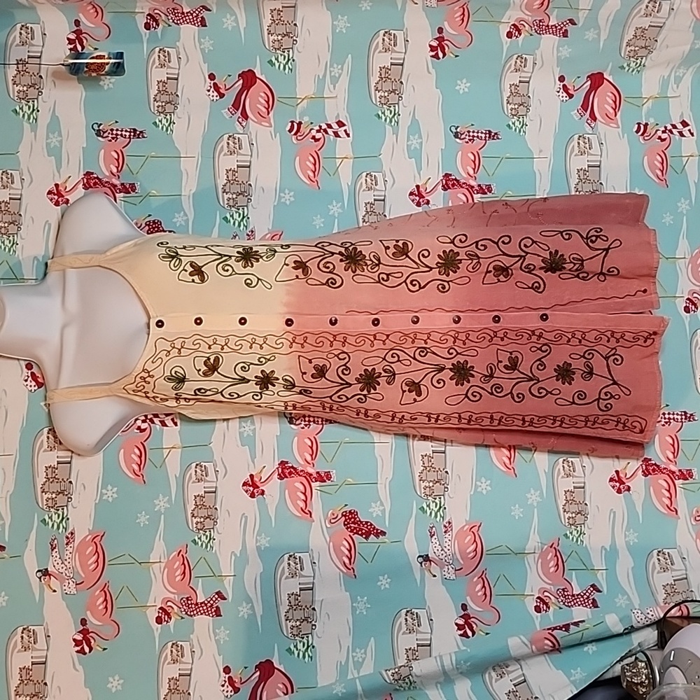 Milan size large tie dye dress with beautiful embroidery.